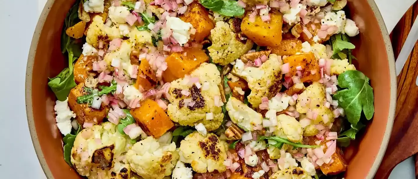 Flavorful Roasted Cauliflower and Butternut Squash Salad with Zesty Lemon-Shallot Dressing