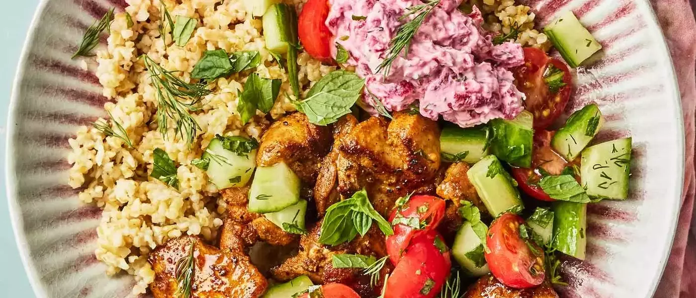 Flavorful Chicken Shawarma Bowls with Beet Tzatziki